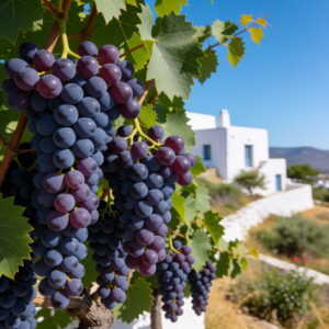 Table grapes ripening on a Greek hillside